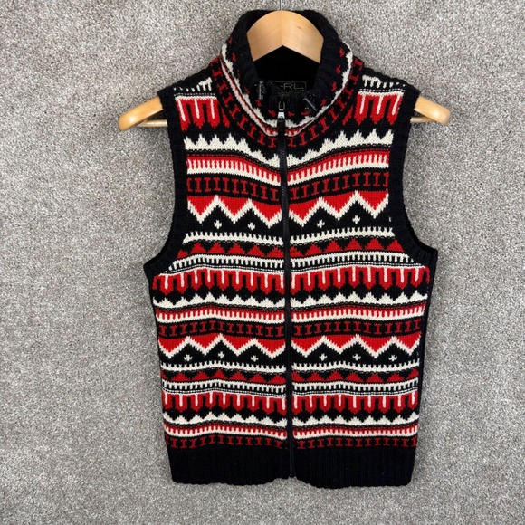 Lauren Ralph Lauren Womens Large Fair Isle Zip‎ Up Vest Sweater Knit - Picture 2 of 6